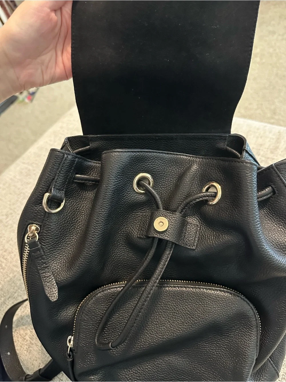 Cole Haan Black Pebbled Leather Backpack
